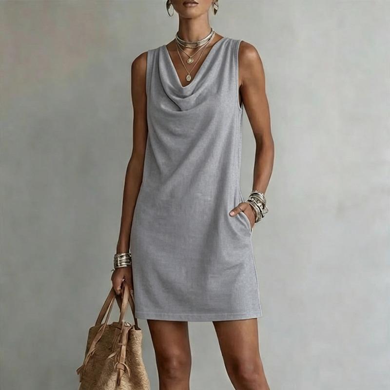 New Summer Plain-color Fitted Sleeveless Halter-neck Dress for Women