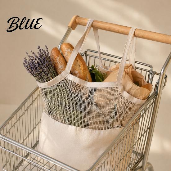 Breathable Shopping Bag Canvas Bag Mesh Splicing Design with Reinforced Picnic Carry Straps Grocery Tote for Fruits Vegetables Bread Snacks Strap