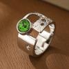 Luxury Textured Spliced Synthetic Green Gemstone Open Ring Copper Material Women Jewelry Ring For Banquet And Daily