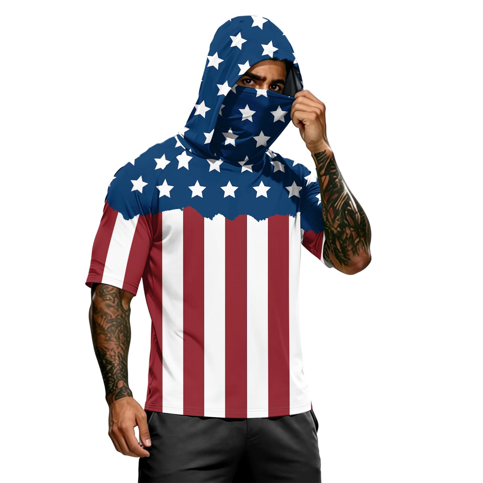 

Men s summer camouflage gradient drying short-sleeved T-shirt, sun clothing, fishing, fitness, sports, hooded short-sleeved shirt M червоний