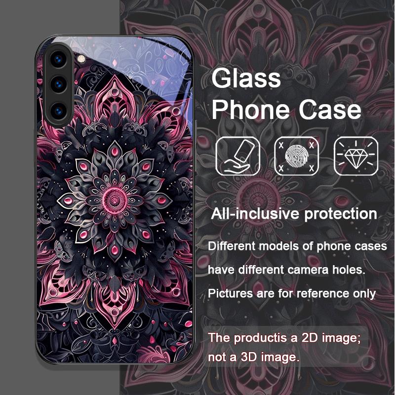 Vintage Mandala Lotusblumenmuster Gehärtetes Glas Handyhülle für Samsung Galaxy S25 Ultra S24 S23 Plus S22 S21 S20 FE 5G Cover