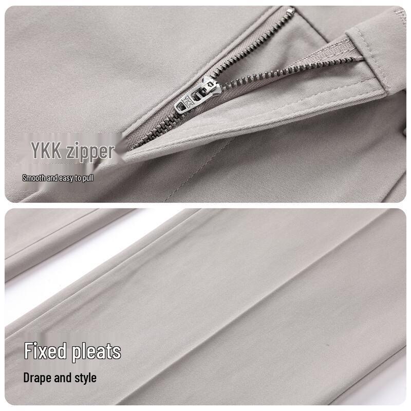 Langdeng Men's Elastic Business Casual Straight-Leg Trousers