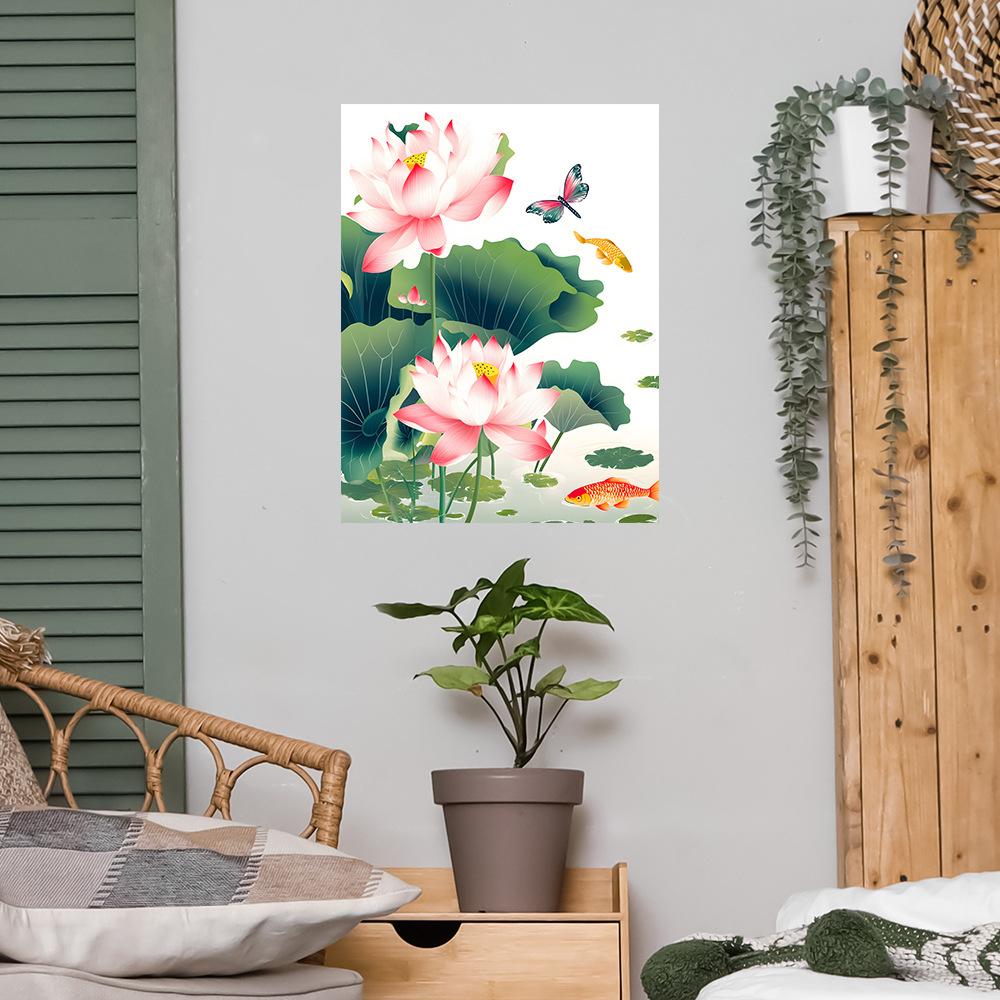 China Stil Lotusblatt Lotusblatt Lotusblume Poster Schlafzimmer Wohnzimmer Veranda Heimverschönerung Dekoration Wandaufkleber
