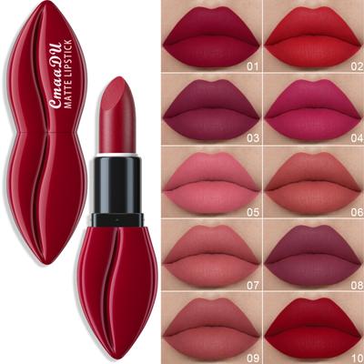 10 Colors Matte Lipstick Dark Red Smudge Proof Labiales Makeup Set Lip Stick Waterproof No Fade Silky Party Portable
