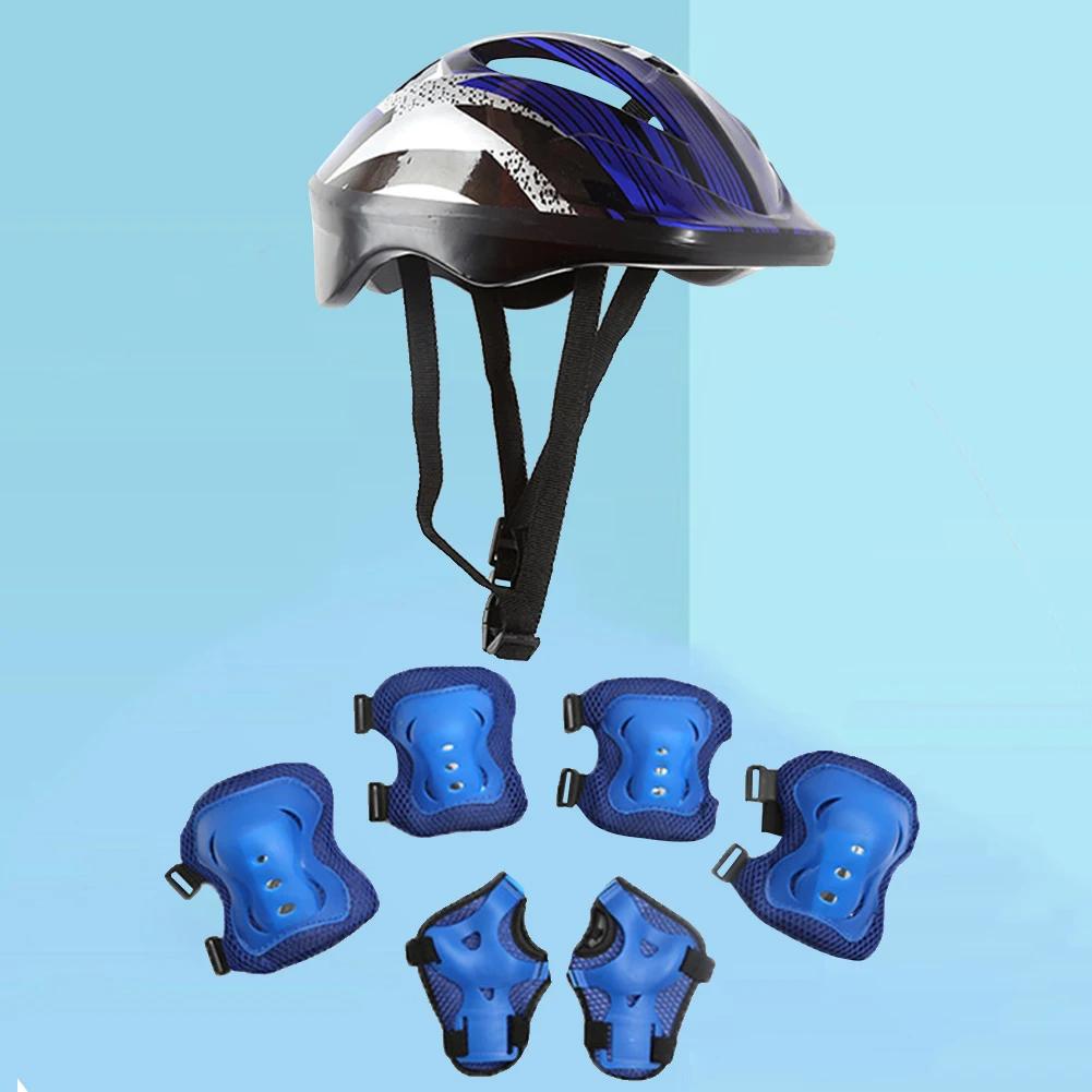 Set di 7 Pezzi di Attrezzatura Protettiva Sportiva per Bicicletta Casco di Sicurezza Regolabile per Bambini Set di Protezioni 48-55cm per Skateboard/Bicicletta/Pattinaggio/Ciclismo