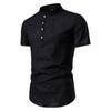 Baumwolle Leinen Herren Kragen Knopf Langarm Tops Sommer Grandad Shirt Bluse T-Shirt