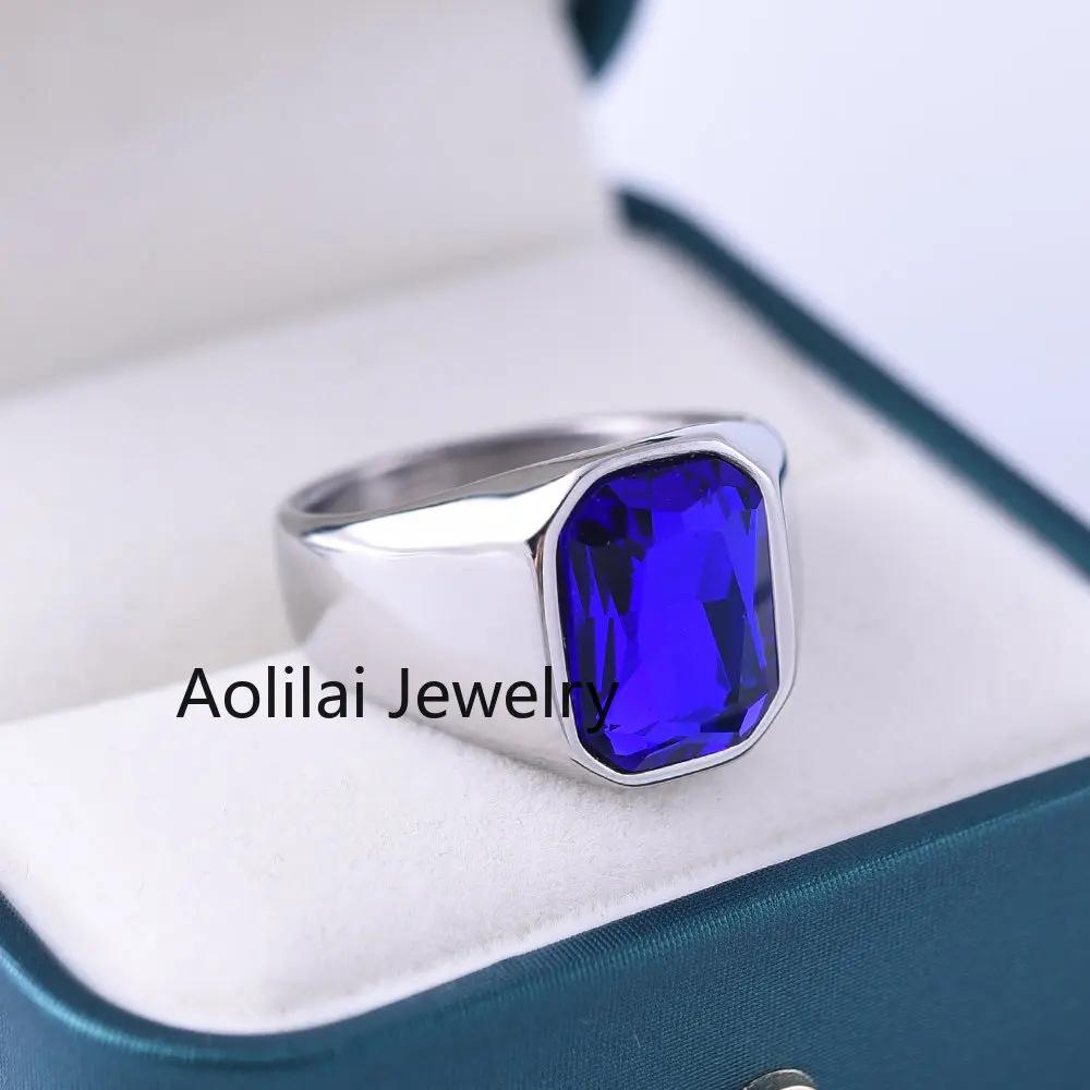 

Multiple Color Gemstone Styles Men s/Women High Quality 316LStainless Onyx Square Rings Classic Fashion Trend Jewelry 12 синій