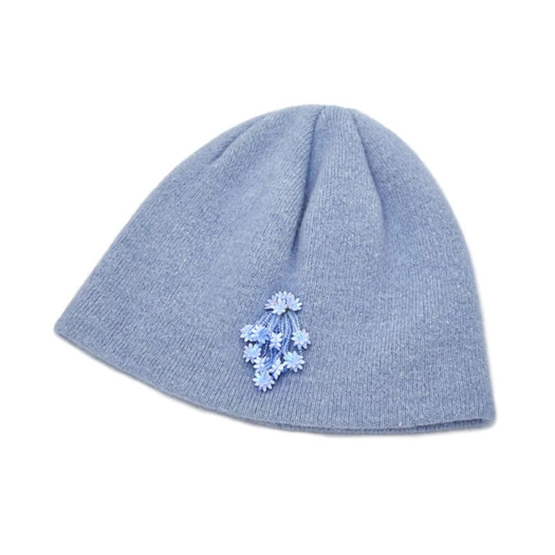 OTHER-worldly Drop Bead Angora Short Beanie [Blue]