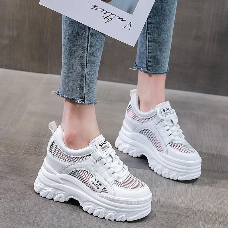 Mesh Inner Height Increase White Shoes Women's Spring and Summer New Breathable Thick-soled Muffin Casual Shoes Women