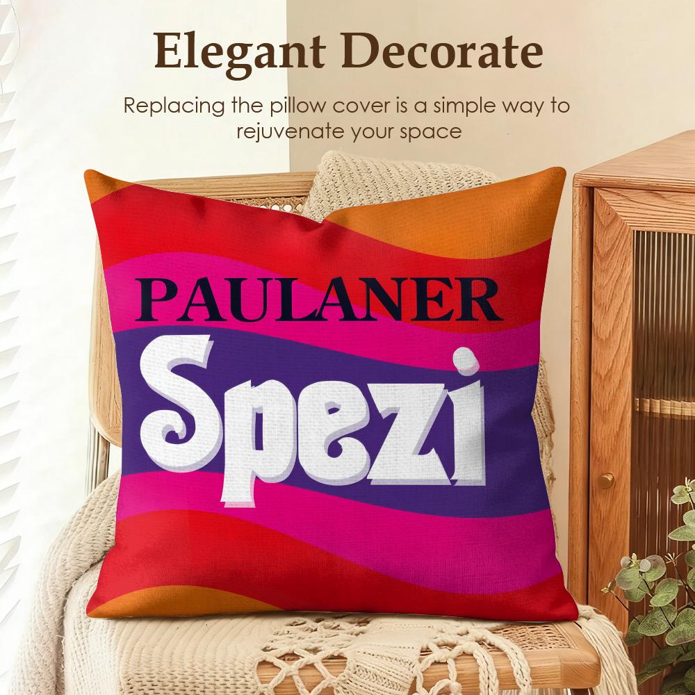 PPaulaner Spezi Logo Cushion Cover Natural Linen Organic Fabric DoubleSided Printing Sofa Home Decor Gift Pillow Case