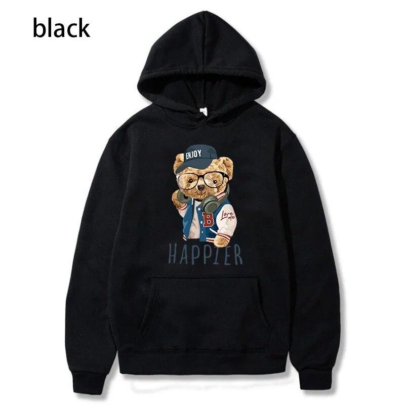 2024 New Trendy Fun Teddy Bear Hooded Casual Shirt Men's Fashion Sports Shirt Loose Street Multi Color Sports Shirt