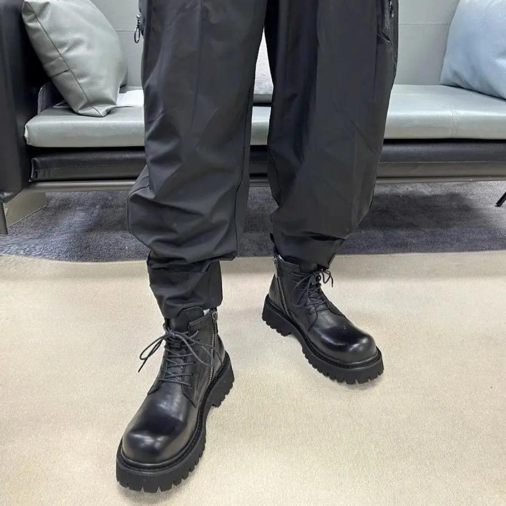 Big Head Thick-soled Men's Zipper Locomotive Trendy British Style Tooling Casual Height-increasing Medium Boots
