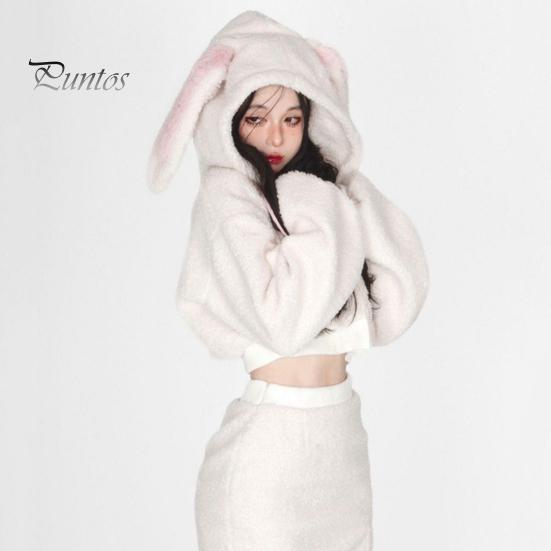 2 ks/sada dámské mikiny s kapucí, sukně, tlustý plyšový zajíčkový ouško, dekorace, krátký top s vysokým pasem, slim fit, mini sukně, sada, cosplay, párty oblečení pro domácí nakupování