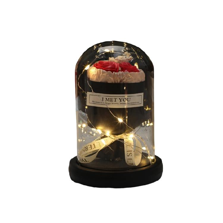 

Artificial Rose Flower Built in LED String Light Everlasting Polyester Rose Flower for Dining Table Bookshelf Display