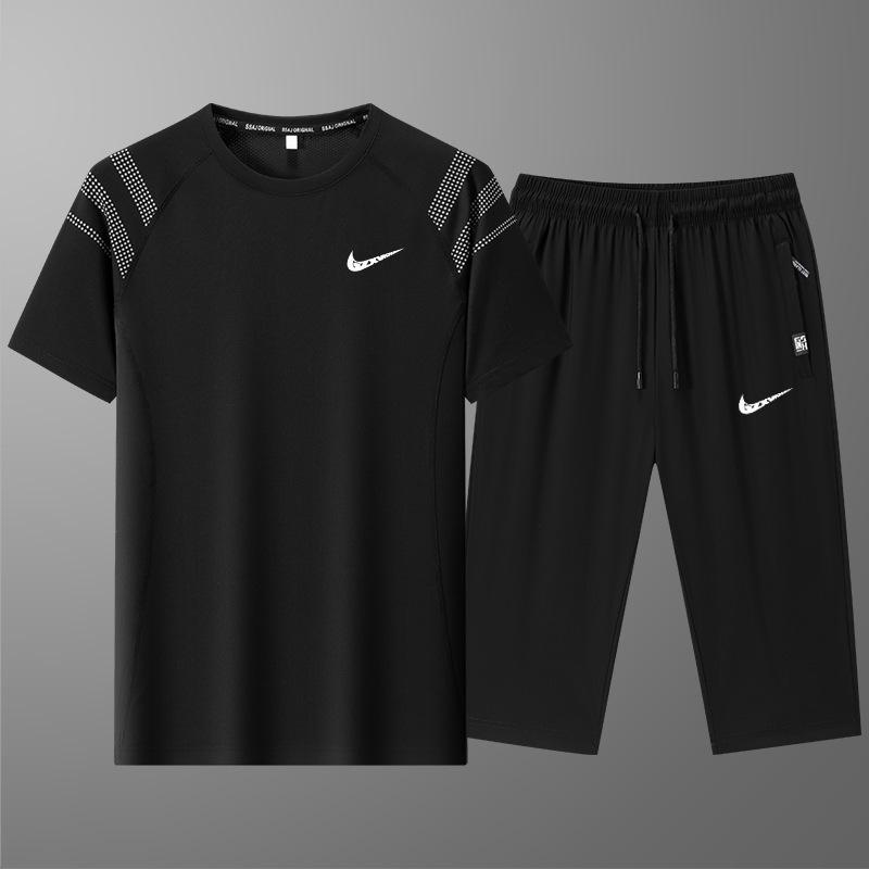 Men s Ice Silk Outdoor Quick Drying Short Sleeve Couple Feel Breathable High Elasticity Women s Set 6XL чёрный