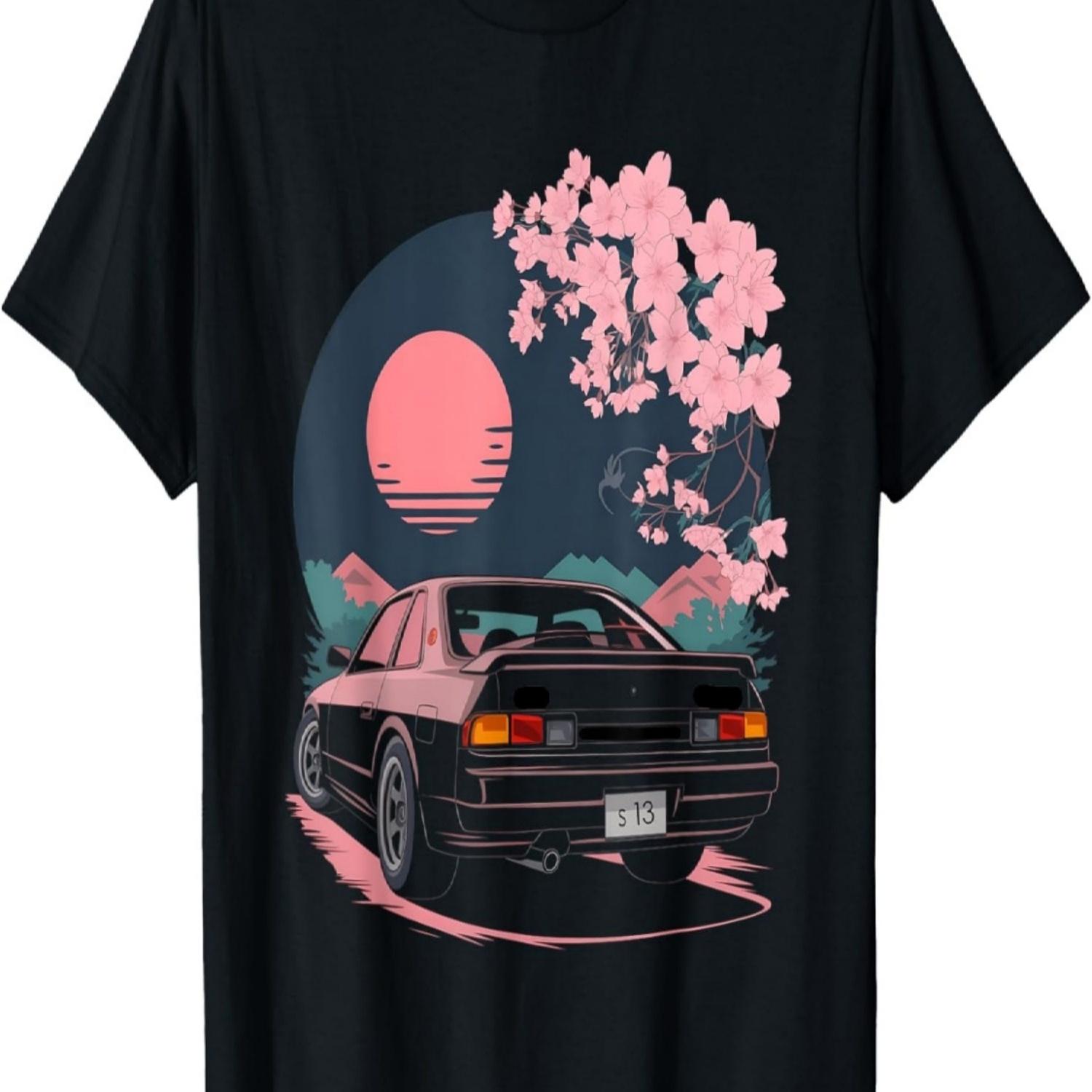 Jdm Shirt Japan Cherry Blossom 240sx Drift Car S13 T-Shirt S чёрный