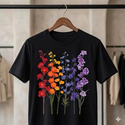 Kolorowe Polne Kwiaty Kwiaty Ogrodowe Koszulka H190 vintage Prana Stylowa Oddychająca Codzienna moda Elastyczna Unisex