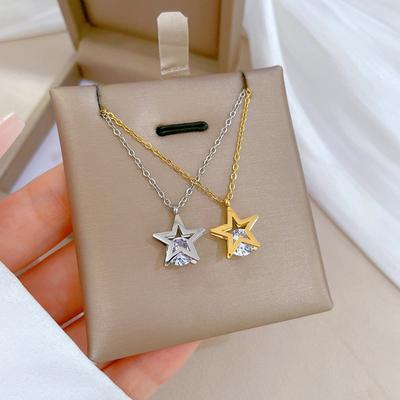 Pentagram Zircon Minimalist Wind Furnace Real Gold Necklace Female Collarbone Chain Accessories