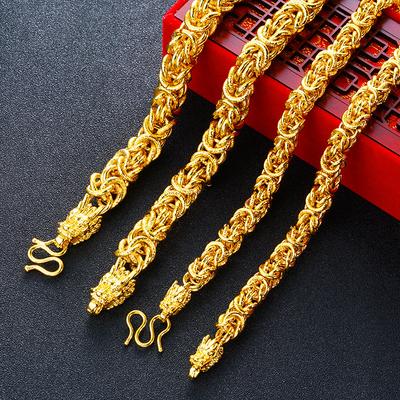 Vietnamese Gold Sand Men's Cloth Dragon Head Necklace, Vietnamese Gold Sand Jewelry, Brass Plated with 24K Gold Necklace