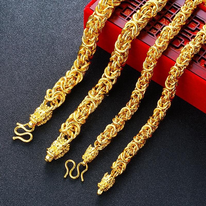 Vietnamese Gold Sand Men's Cloth Dragon Head Necklace, Vietnamese Gold Sand Jewelry, Brass Plated with 24K Gold Necklace