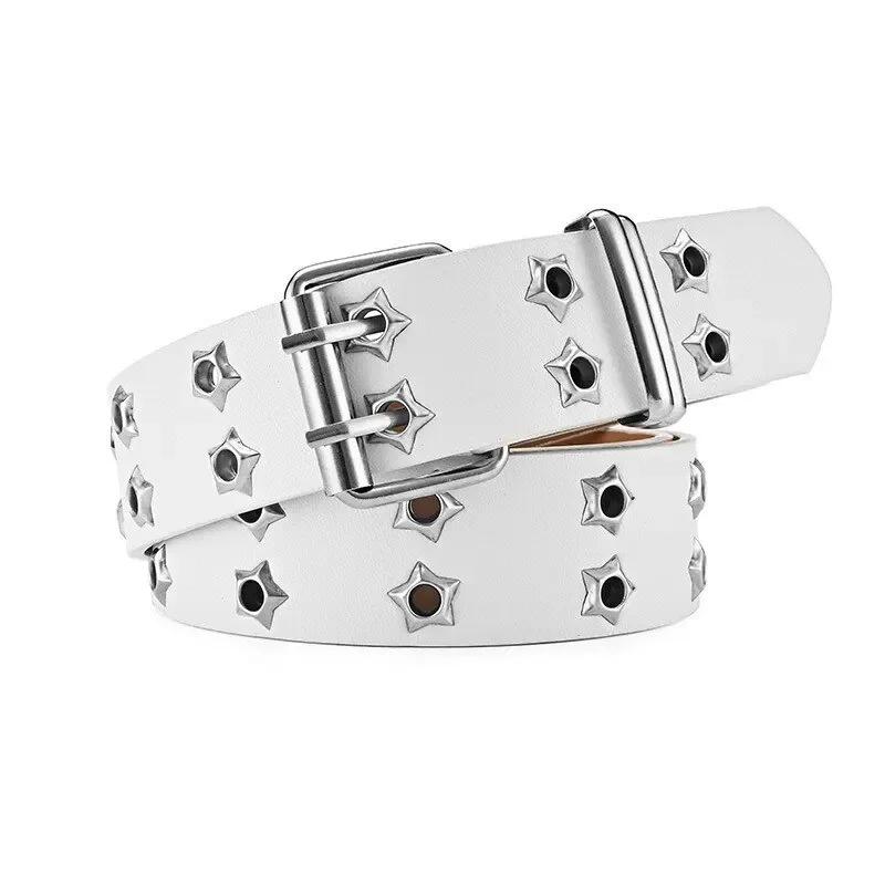 New Women's Belt Large size Double Hole Men Belt Punk Hip Hop Rock Style Subculture Y2K Belt Punch Free Belt for Men and Women