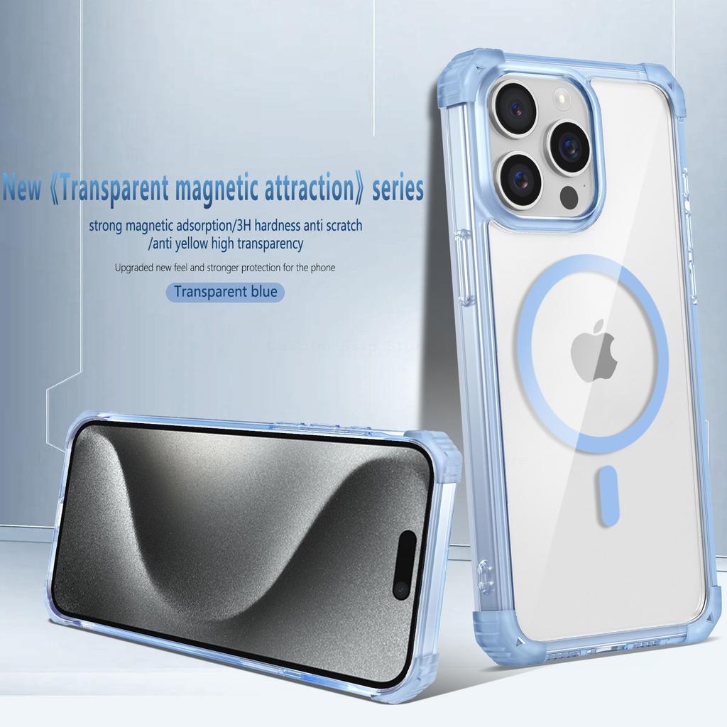 Magnetic Transparent Case For iPhone 16 Pro Max 15 14 13 12 11 Pro Max 16 Plus 16Pro Max Cover Wireless Charge Cases Capa