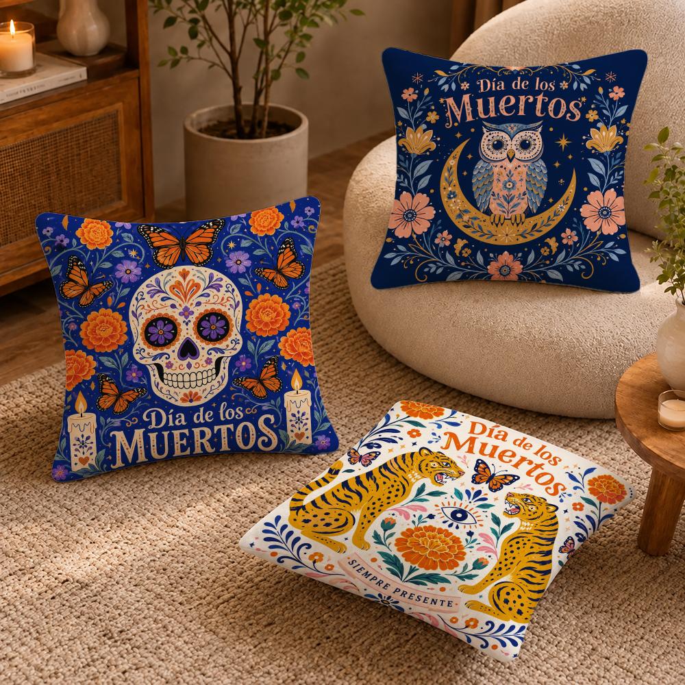Style Day Of The Dead Cushion Cover Short-Plush Cushion Cover Pillowcase — Suitable For Sofas Bedrooms And Home Decor