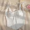 Cross-Border New Arrival Sexy Sexy Silm Fishbone Camisole Bow Bandage Square Collar Beautiful Back Tank-Top Women's Vest