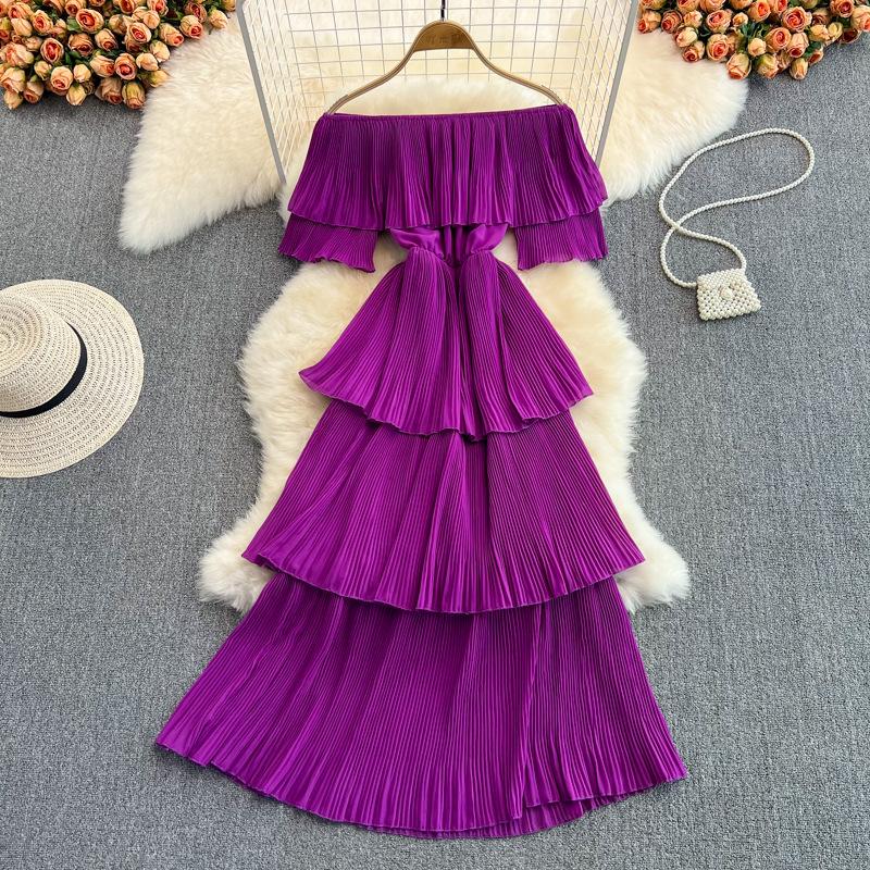 Women Hotsweet Chiffon Sundress Strap Cake Backless Sheath Bodycon Long Dress Vacation Retro Elastic Beach Dress