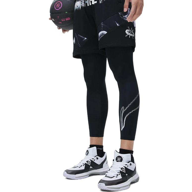 Li Ning Basketball Series Solid Color Tight Nine-Point Knitted Sports Pants Men bottoms Black AULT007-2