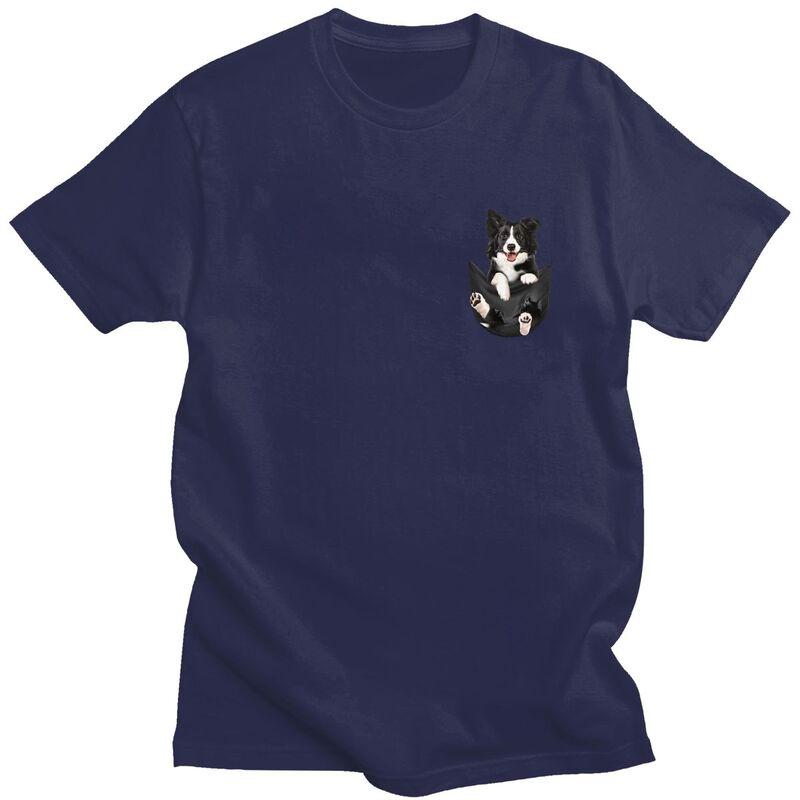 Custom Border Collie In Pocket Tshirts for Men Short Sleeve T Shirt Tshirt Loose Fit 100 Cotton Tees Gift Idea