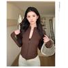 Women S Stand Collar Double Zip Knit Jacket Slim Fit Short Long Sleeve Top