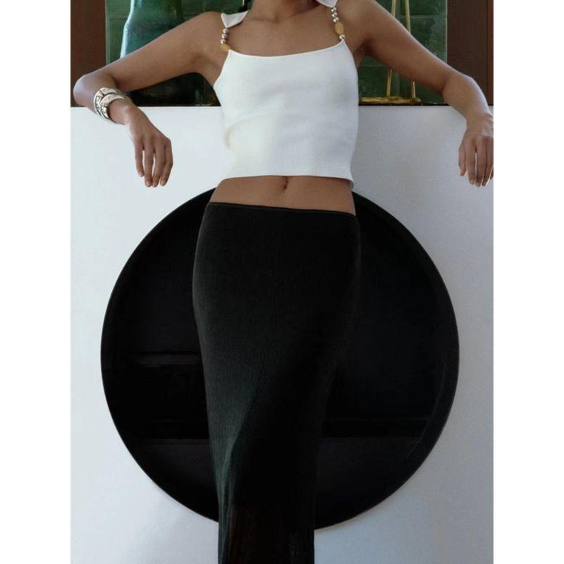 Za2024 Summer New Product Women's Clothes Pure Color Stylish Niche Style Slim Looking Comfortable Basic Beaded Vest Tops