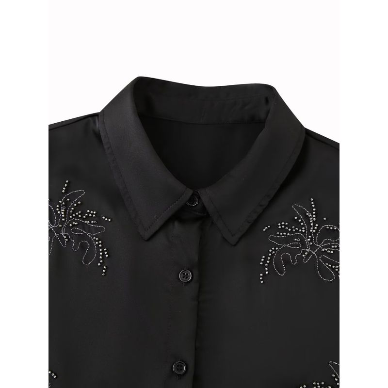 Kaslead New Arrival Women's Fashion Style Fashion Beaded Embroider Shirt Casual Pants Suit