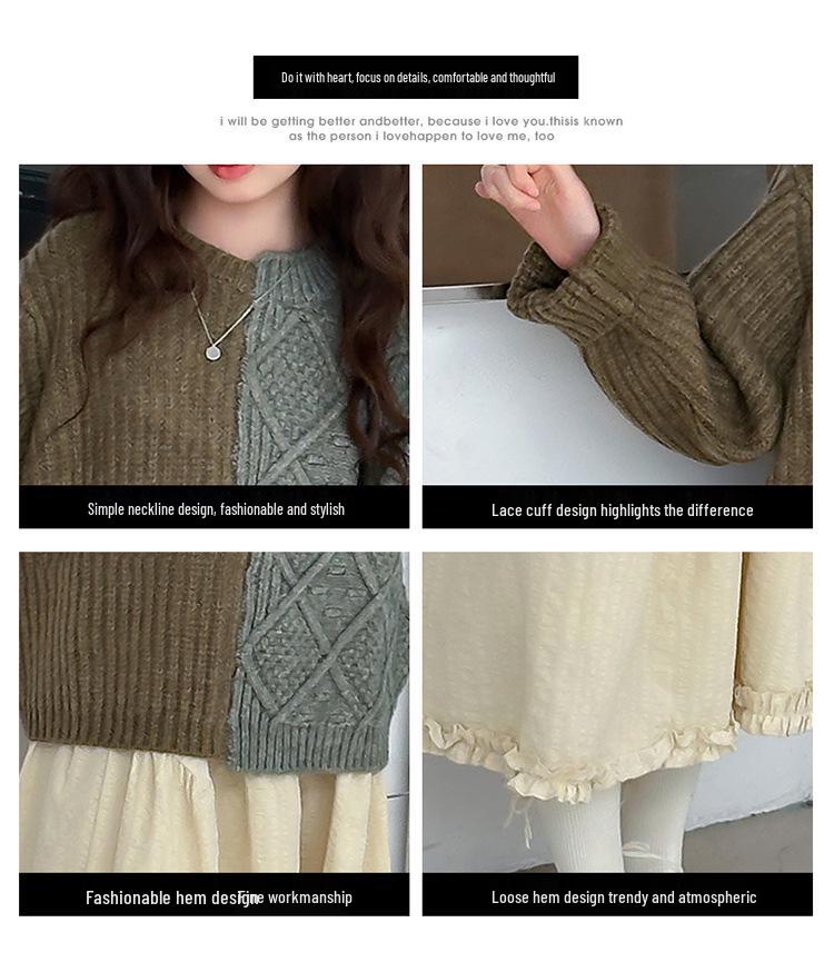 Herbst Winter 2025 Color Block Strickpullover für Mädchen - Trendiges Lazy-Style Oberteil