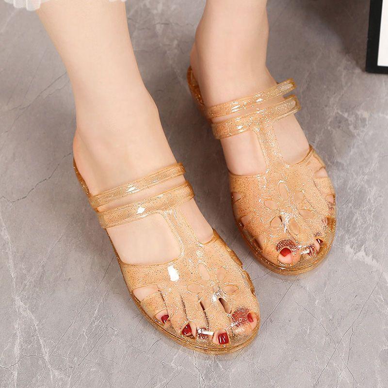 

Модные простые классные тапочки Jelly для женщин на лето, с уклоном и универсальной противоскользящей поверхностью, с кристальной повязкой на голову с цветами 40