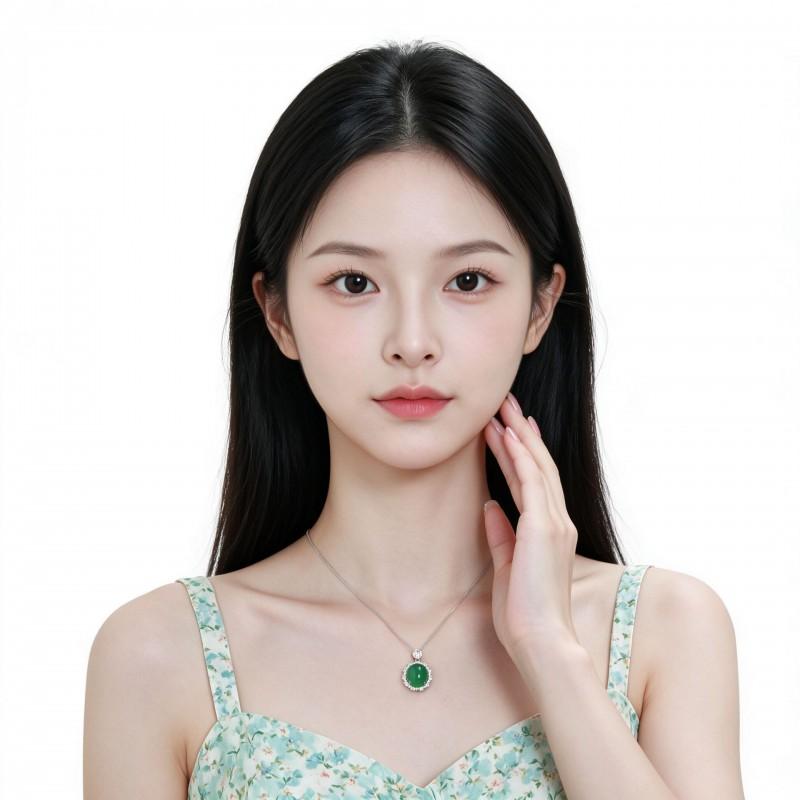 Green Chalcedony Pendant Necklace New Chinese Style Clavicle Chain Inlaid Light Luxury Versatile