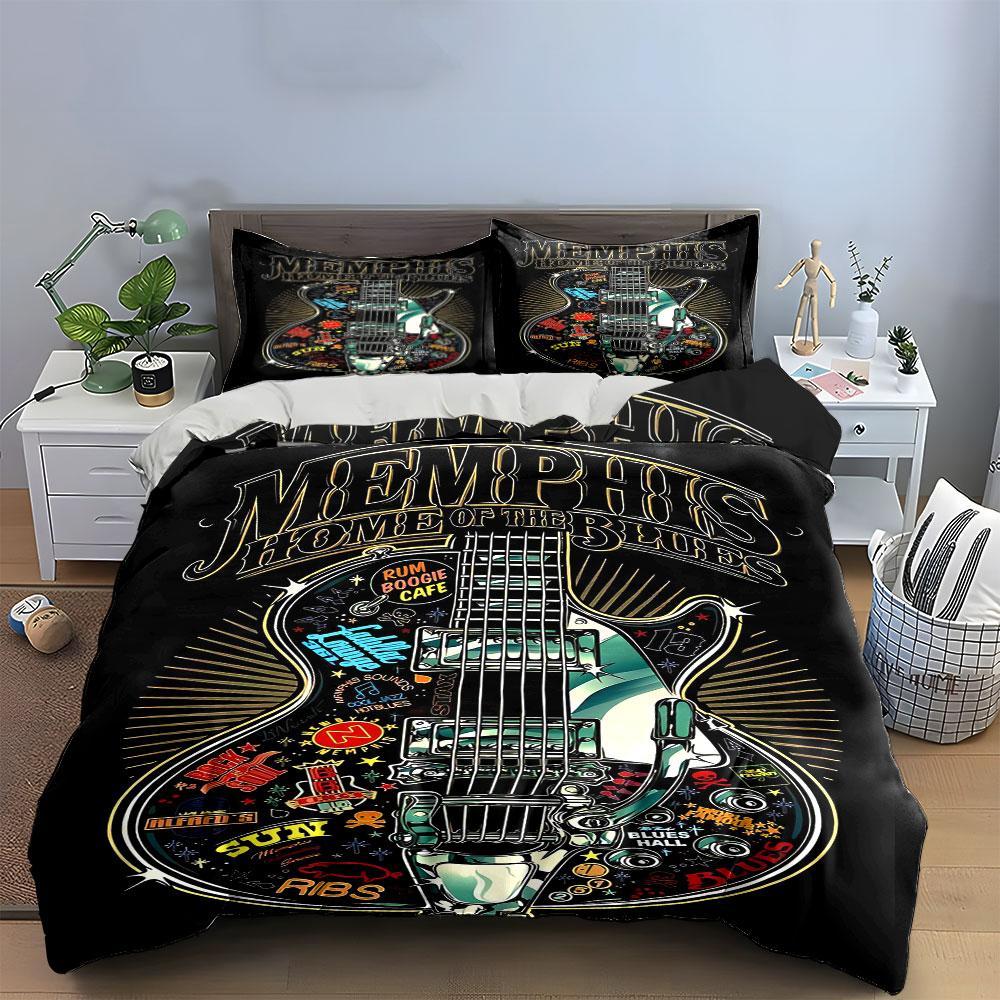 Stylized Guitar with Text. Bedding Sets Duvet Cover Sets Duvet Covers Pillowcases(1 * Duvet Cover 2 * Pillowcases Without Duvet Insert)