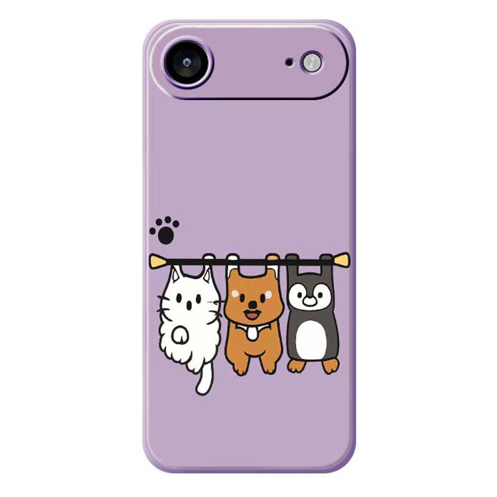 

For iPhone 17 Air Case Three Animal Dolls Pattern Printing Straight Edge TPU Phone Back Cover Purple