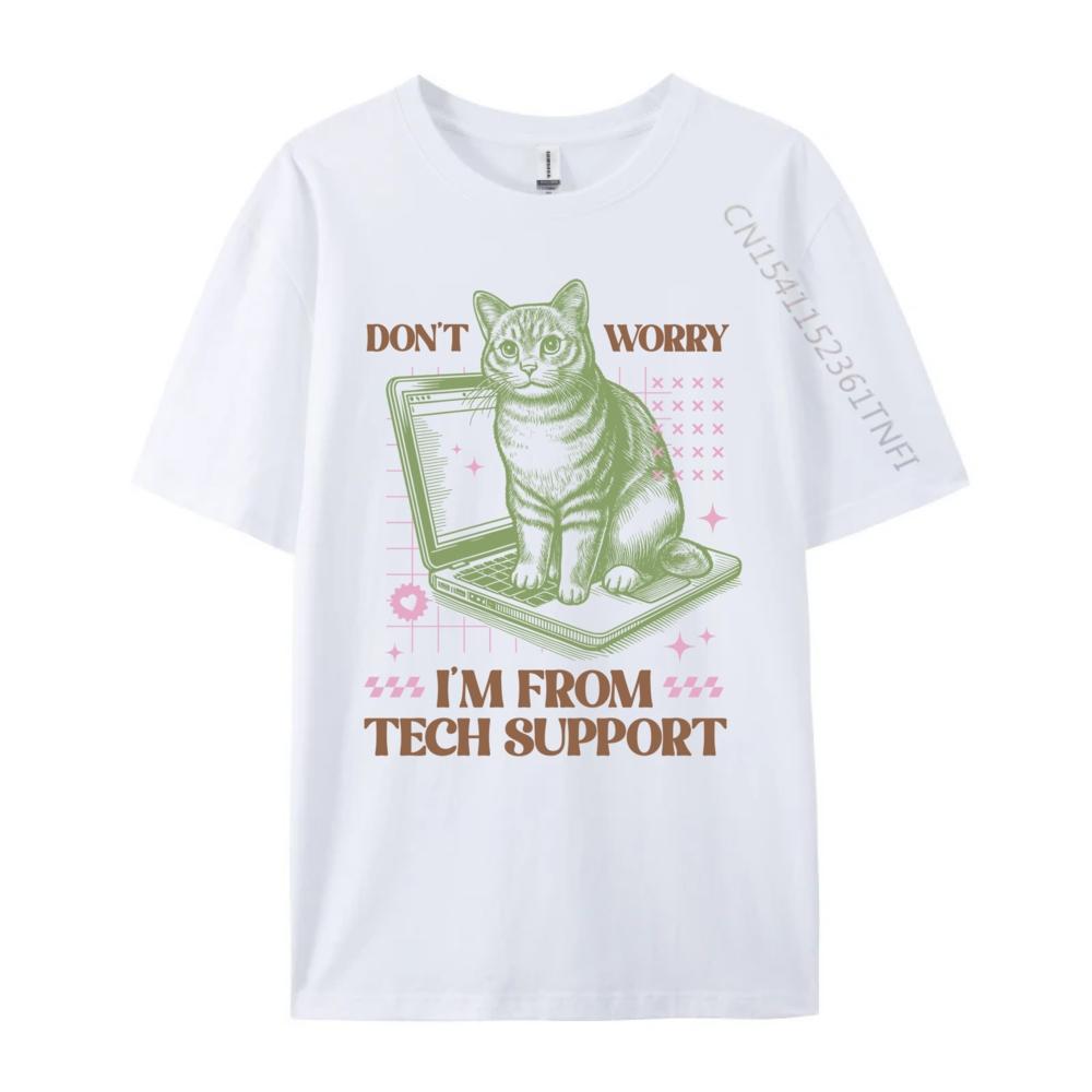 Don T Worry I M From Tech Support Computer Cat Graphic Shirts Short Sleeve T-Shirt Men's Clothing Punk Style