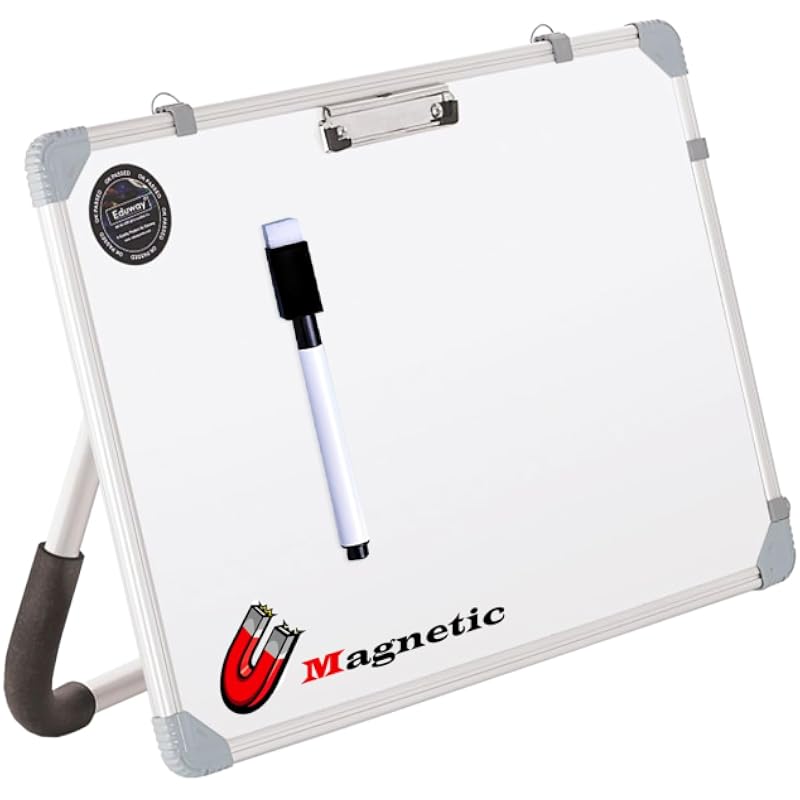 Eduway Magnetic Dry Erase 1X1.5 Feet White Board With Stand | Standing Whiteboard | Table Top With Paper Clip For Study,