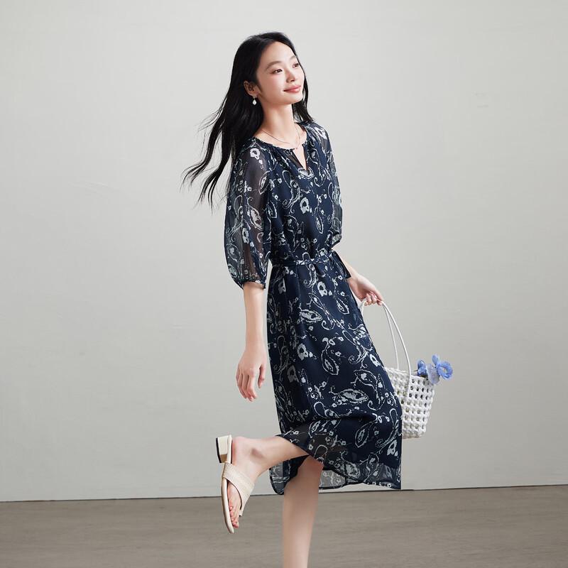 SOFSIL Elegantes bedrucktes Midi-Kleid mit V-Ausschnitt