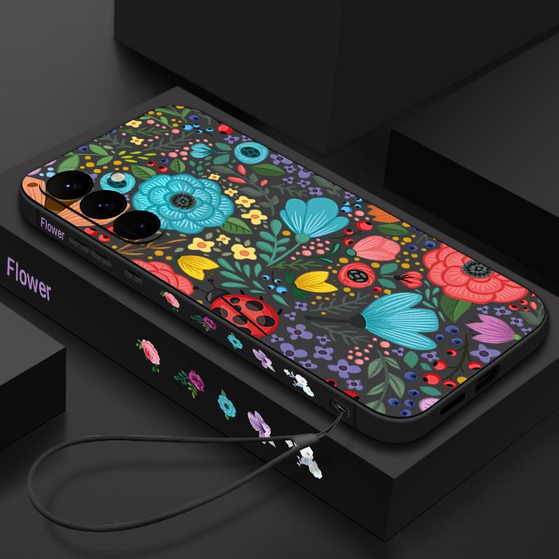 

Мягкий ТПУ чехол для Samsung Galaxy S25 S22 S23 S24 Ultra S24 FE A56 A55 A53 A54 A15 A16 A36 5G с принтом божьих коровок и цветов Galaxy A56