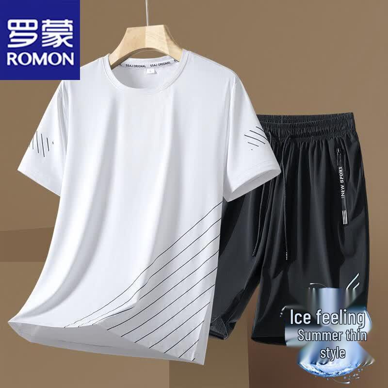 ROMON Men s Summer Ice-Feel Breathable T-Shirt & Shorts Set 4XL