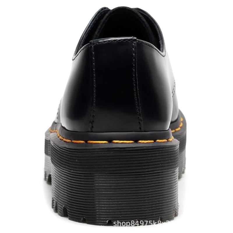 Dikke zool gat kleine leren schoenen dames lage schacht, echt leer Britse ronde neus casual student muffin zool korte laarzen