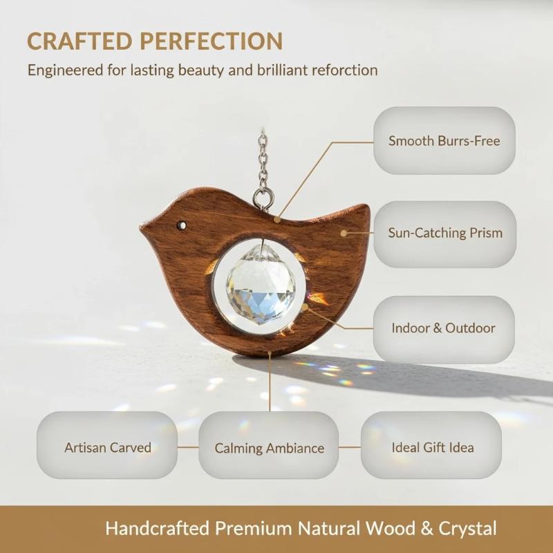 1/3Pcs Rustic Wooden Bird Sun Catcher Prism Rainbow Window Hanging Suncatcher For Garden Home Decor Bird Lover Gift