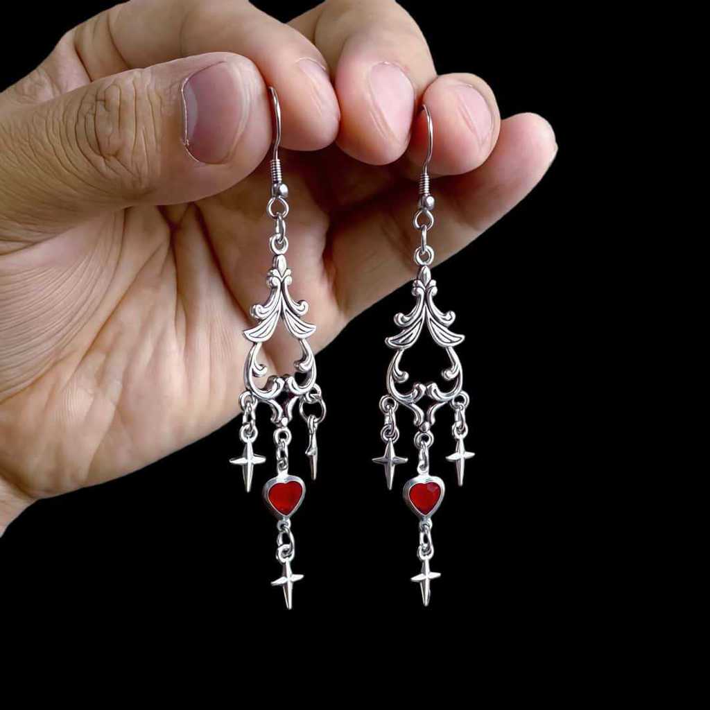 Gothic Heart Star Earrings Alloy Dark Style For Women Trendy Jewelry