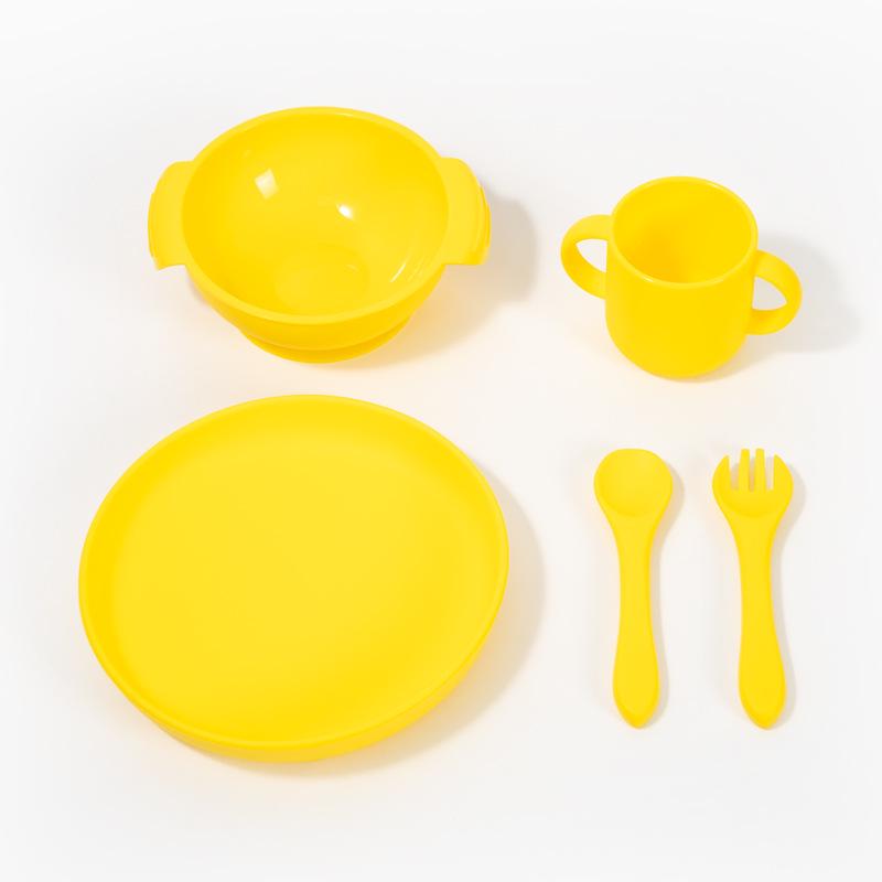 Ensemble de vaisselle pour bébé: Assiette Compartimentée en Silicone, Bavoir, Cuillère, Fourchette, Bol et Ventouse