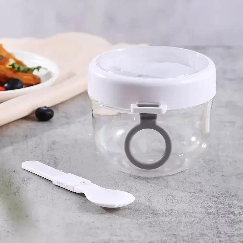 

1 Pcs 600ml Household Convenience Oatmeal Cup Salad Cup Airtight Lid Thickened With Spoon Food Storage Overnight Breakfast Jar