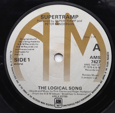 7inch Record SUPERTRAMP - Logical Song AMS7427 A&M Records 1979 UK Rock Used